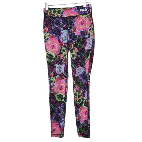 Fila Sport Womens Performance Leggings M Vibrant Floral Sportswear Gym Y2K Fit - Picture 1 of 6